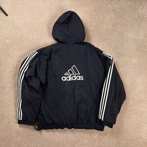 Vintage Adidas Puffer Winter Jacket Parka Embroidered Big Logo Black Sz XL Tall